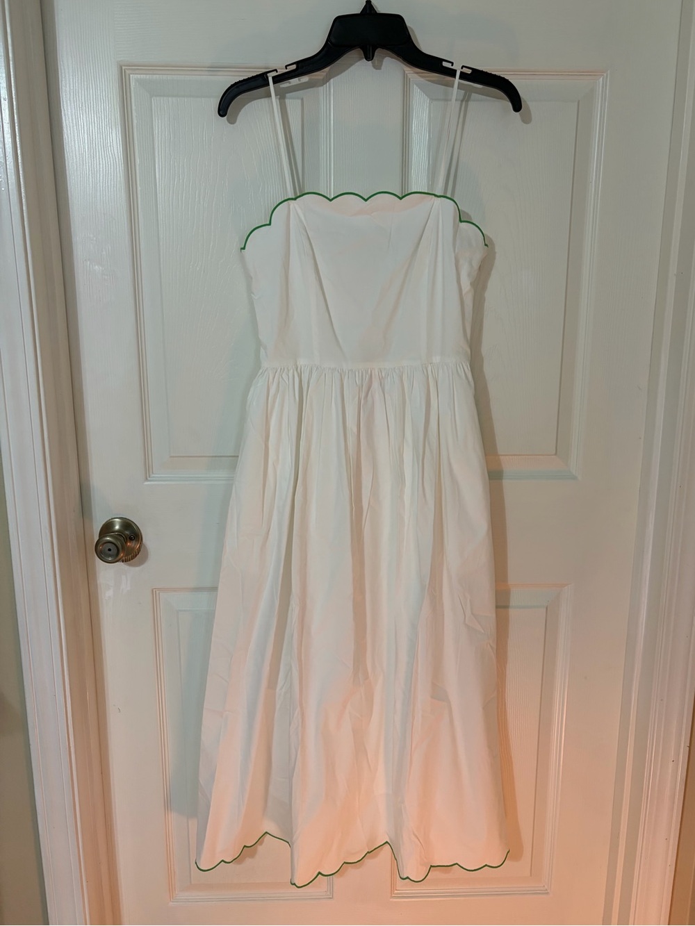 Wayf White Maxi Dress with Green Scallop Trim
